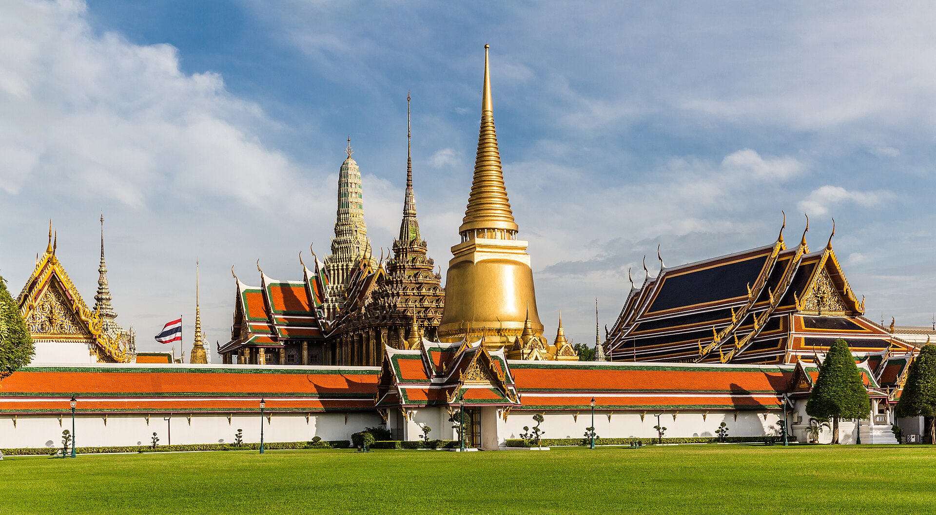 Wat Phra Kaew and the Grand Palace across the lawn, Bangkok